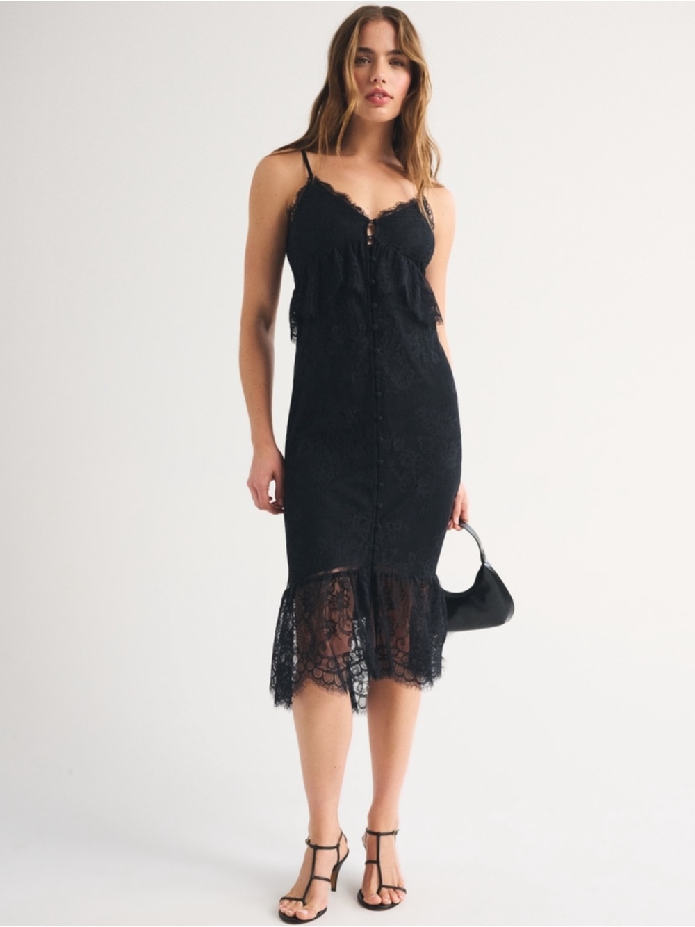 Abercrombie & Fitch Bra-Free Button-Through Lace Duster Midi Dress